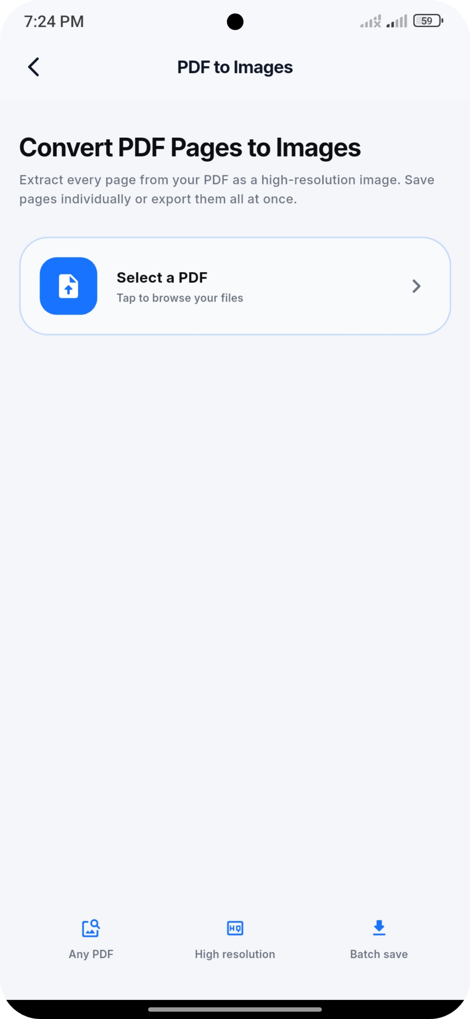 PDF to Images introduction screen