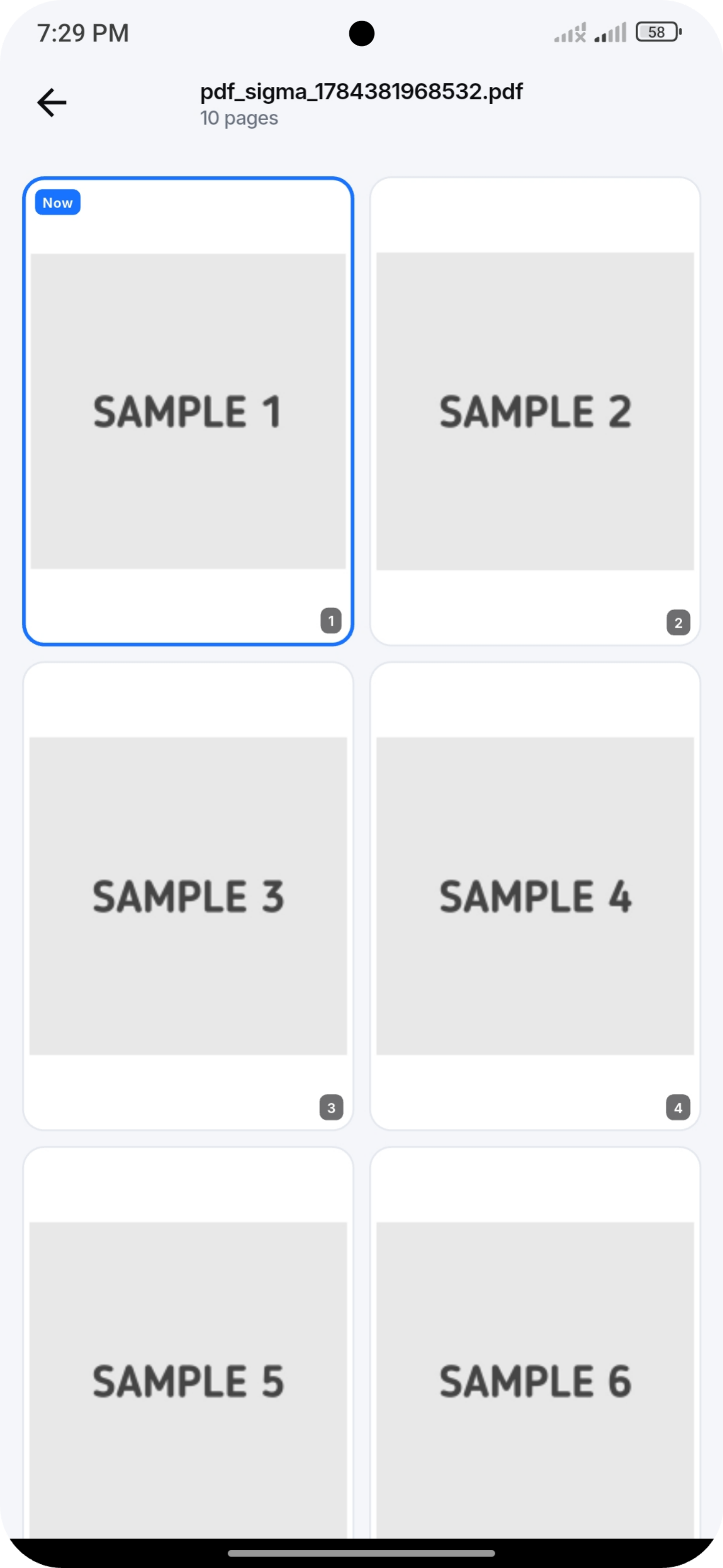 PDF viewer thumbnail grid
