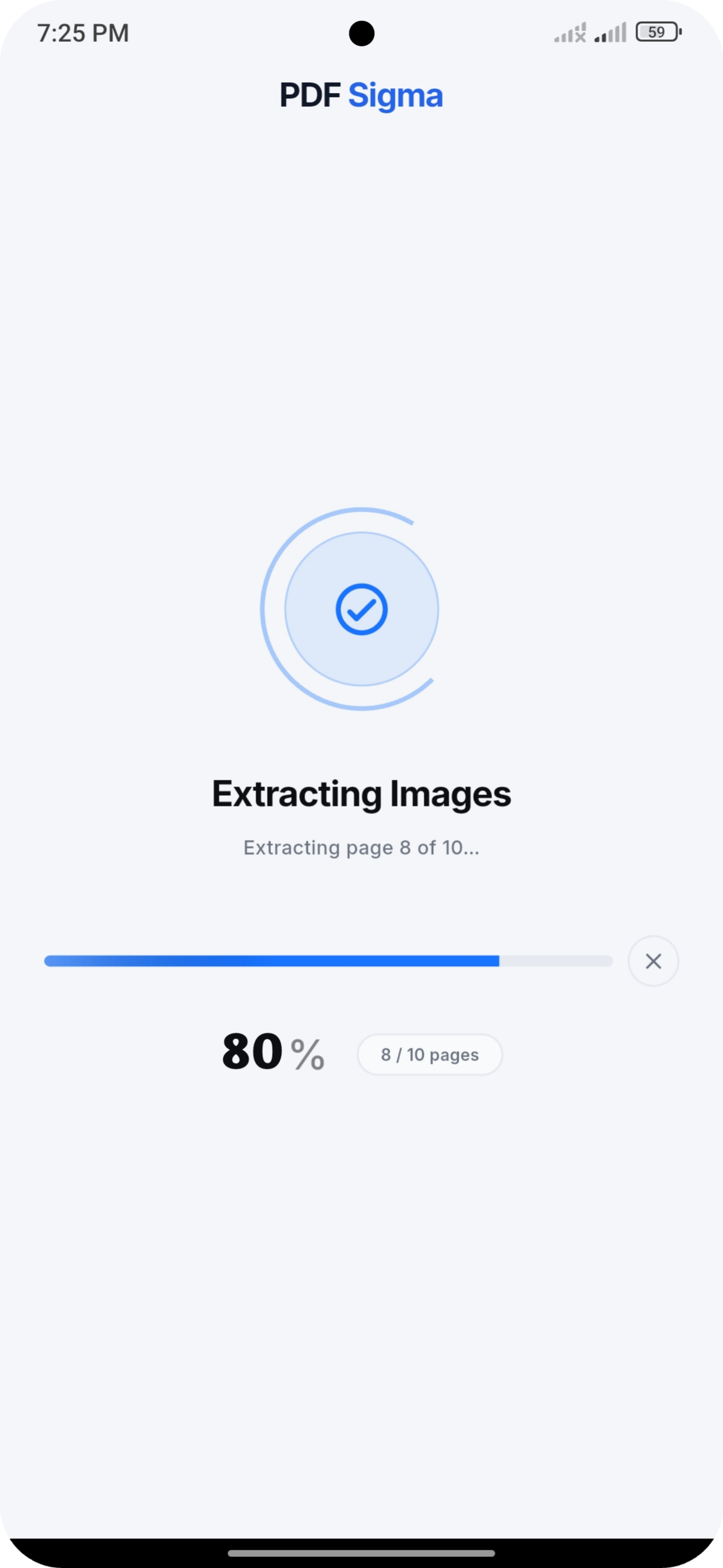 Extracting images progress screen