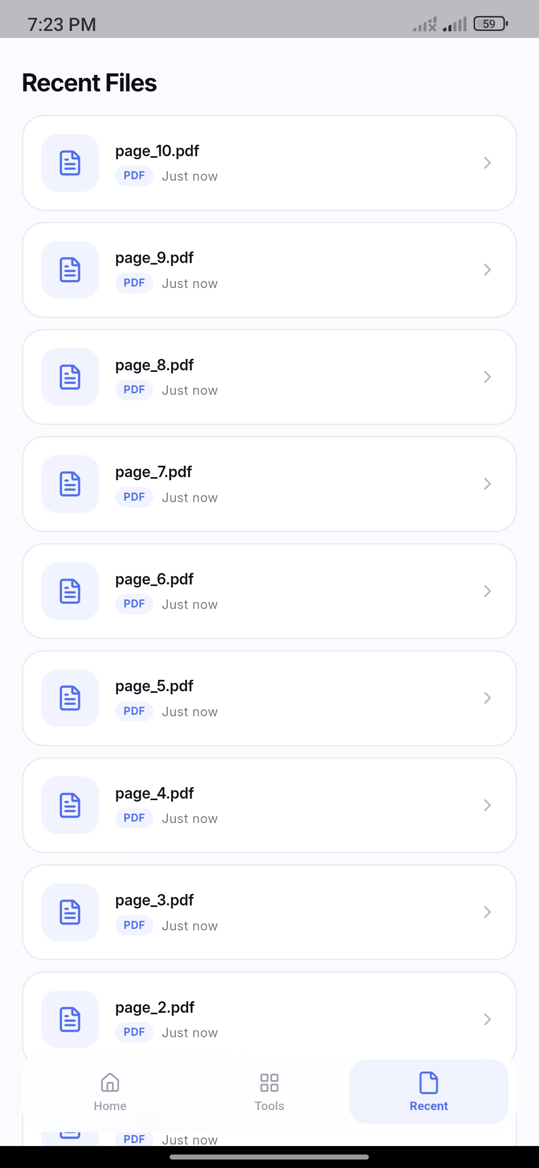 Recent files in light mode