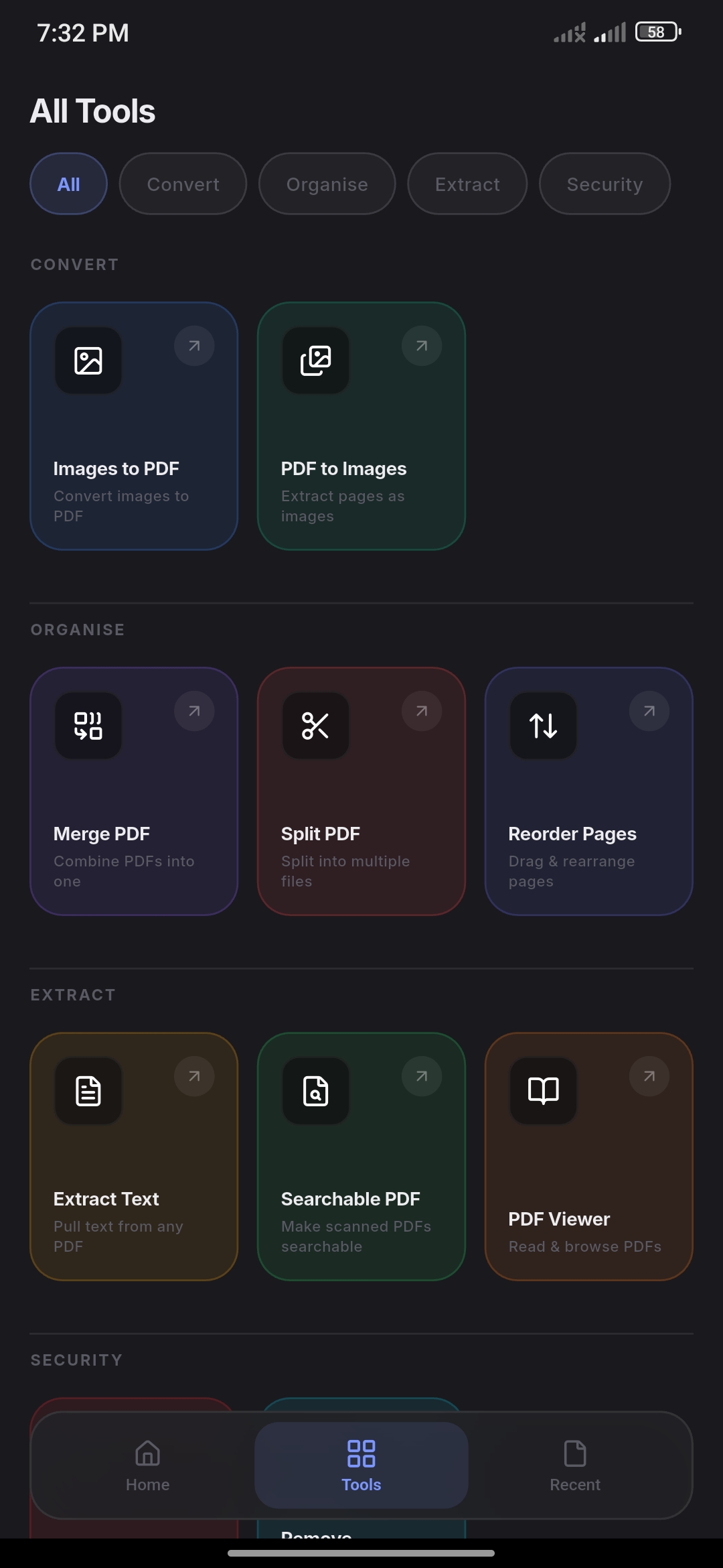 All tools in dark mode