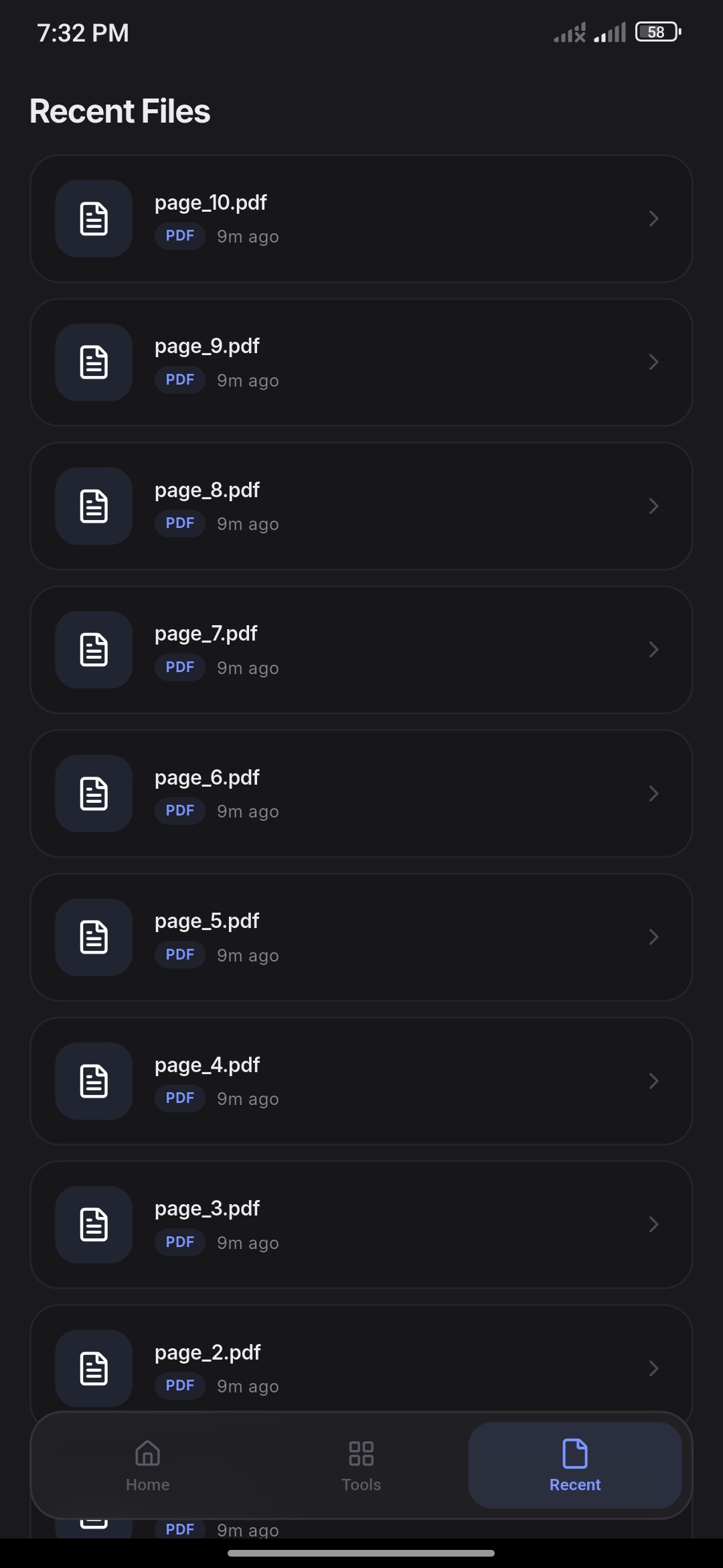 Recent files in dark mode